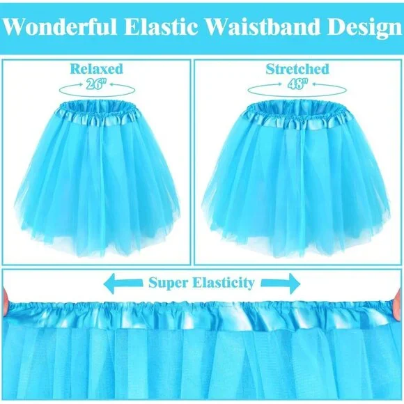 Women's Light Blue Adults 5 Layered Tulle Skirt Halloween Tutus Fluffy Skirts - Picture 5 of 6